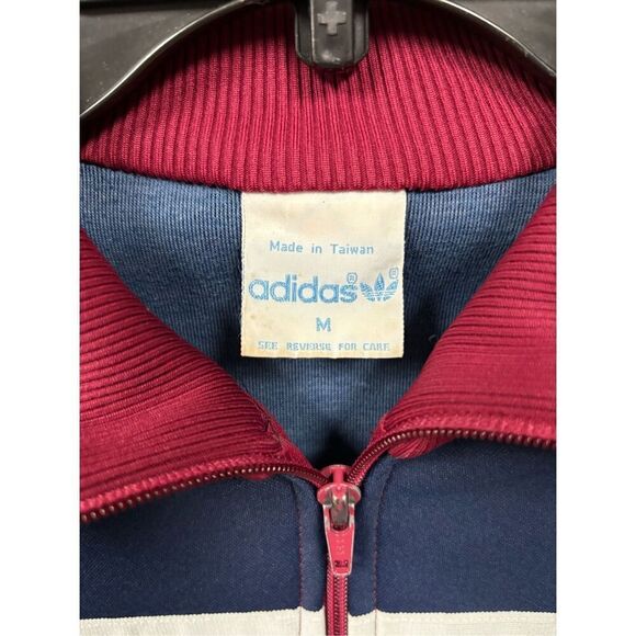 Vintage 80’s Adidas classical trefoil maroon and navy 3 stripe track jacket size - Picture 2 of 3